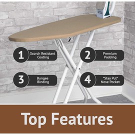 Wholesale Hotel Products Full Size Ironing Board Cover Pad – Thick Padded Iron Board Pad with Soft Ironing Surface – Stain & Scorch Resistant Protector for Clothes – Bungee Binding – Khaki