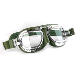 HDM Halcyon Compact Classic Motorcycle Goggles/Flying Goggles - Green Leather