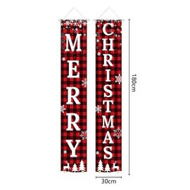 Pargleev Merry Christmas Decorations Outdoor Yard Sign Set, Red Black Buffalo Plaid Door Banner, Versatile Indoor Outdoor Xmas Decor for Wall, Front Door, and Yard