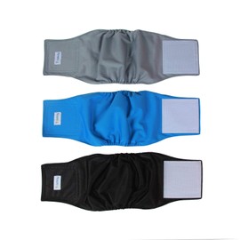Teamoy Reusable Wrap Diapers for Male Dogs, Washable Puppy Belly Band Pack of 3 (S, 10"-13" Waist, Black+ Gray+ Lake Blue)