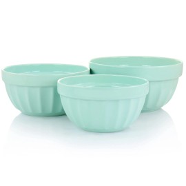 Martha Stewart 3 Piece Stoneware Bowl Set in Mint Turquoise