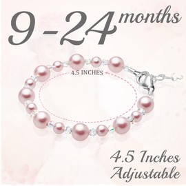 Baby Crystals Sterling Silver Charm Bracelets for Girls -Girls Jewelry with Rosaline Simulated Pearls and European Crystals – Birthday gifts, Pearl Bracelet for girls