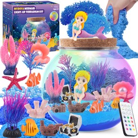 MYDOVA Mermaid Gifts for Girls, DIY Mermaid Illuminated Terrarium Craft Set with Timing Remote Control and Coloured Lights, Night Light for Children 3-12 Years, Room Decoration