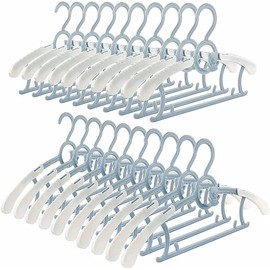Spesh Pack of 20 Children's Clothes Hangers, 28-36 cm, Adjustable Baby Hangers, Plastic Hangers with Stackable Bear Hooks (Blue-1)