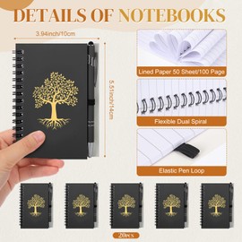 Trandraft 20 Pack Pocket Small Notebooks with Pen Tree of Life Writing Journal A6 Lined Hardcover Journals Notebook Bulk for Travel, Business, Work, Office, School Note Taking Diary (Black Color)