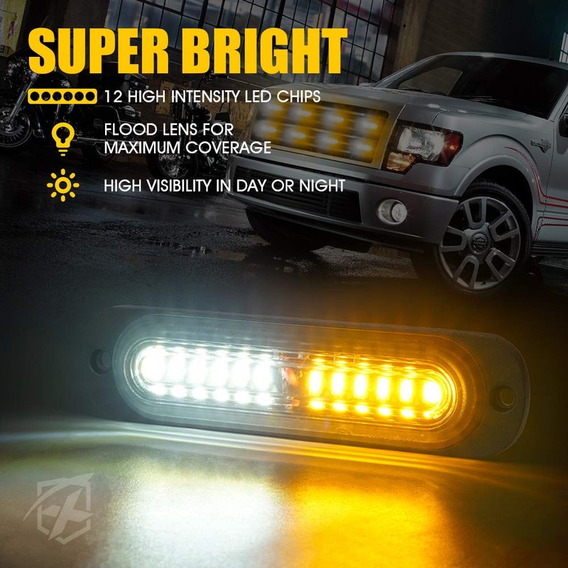 Xprite LED Surface Mount Strobe Lights Kit, White Amber Grill