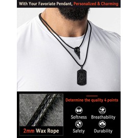 FaithHeart Collar Cuero hombre cadena colgante Hombre Cordon Trenzado Mujer Collar hombre Piel Negro 2mm 20 Pulgadas 50cm colgante cuerda hombre