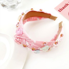 FULANSI Valentines Day Headbands for Women Girls Pink Love Heart Knotted Headband Wide Top Knot Hair Bands Valentines Day Hair Accessories