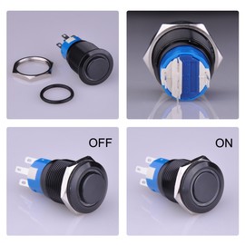 Ulincos® Latching Push Button Switch U19C2 1NO1NC SPDT ON/OFF Black Metal Shell with 12V White LED Ring Suitable for 19mm 3/4" Mounting Hole (White)