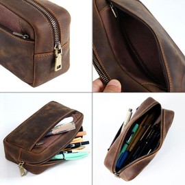 Leather Pencil Case, Large Retro Pencil Case, Multifunctional Pencil Case, Vintage Pencil Case with Zip for Men and Women
