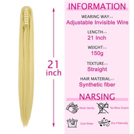 Long Short Claw Ponytail Hair Extension One Piece Cute Clip in on Ponytail Jaw/Claw Synthetic Straight Curly Hairpieces 21" Straight Bleach Blonde