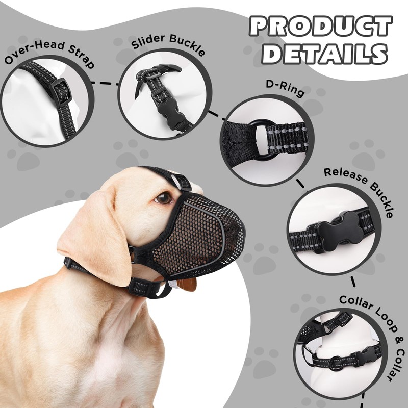 Dog Muzzle,Mesh Soft Muzzle for Small Medium Large Sized Dogs,