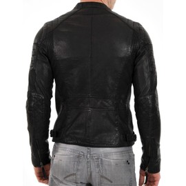 DECIMAL Men's Black & BROWN Genuine Lambskin Leather Biker Jacket VINTAGE REAL MOTORCYCLE JACKETS FOR MEN (L, BLACK)