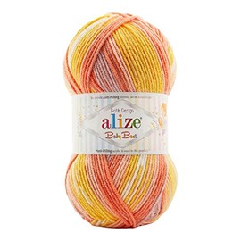 Alize Baby Best Batik Baby Knitting Yarn 100 g Anti-Pilling Baby Wool, Choice of Colours, Colour: 7721 Pink White Yellow