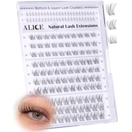 ALICE Racimos de pestañas naturales cortas de 8-12 mm, extensiones de pestañas en racimo, pestañas individuales con banda transparente, pestañas inferiores de 5-6 mm