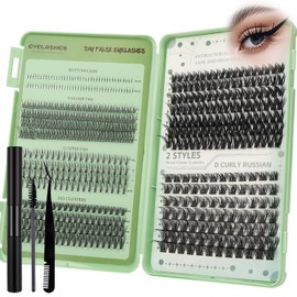 MOTIBACK Wimpern Extensions Set, 5mm-16mm Falsche Wimpern, Volumen Cluster Lashes, Sicher, langlebig und hochwertig, DIY Wimpernverlängerung Set für Natürlichen bis Dramatischen Look (B)