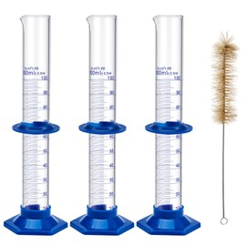 ScitoLAB 3 Pack 100 ml Graduated Cylinder, Clear Measuring Cylinder Set, Borosilicate 3.3 Glass with Plastic Base and Cylinder Brush, for Liquid Lab Shool