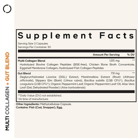 Codeage Multi Collagen + Gut Blend Supplement - Digestive Probiotics, DGL Licorice, Aloe Vera, Organic Peppermint Leaf, Slippery Elm - Hydrolyzed Bovine Collagen Pills - Non-GMO - 90 Capsules