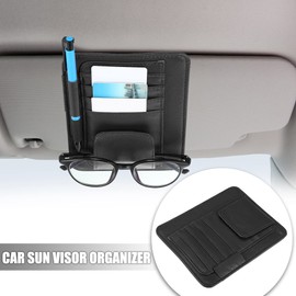 X AUTOHAUX PU Leather Car Sun Visor Organizer Glasses Holder Card Holder Auto Accessories Pocket Organizer Black