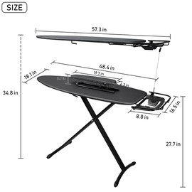 Duwee Steel Top Extra Wide Ironing Board with Sleeve Board and Adjustable Iron Rest, Luxury Foldable Ironing Boards with 10 mm Thicken Feltpad and Cover, Adjustable Height,18"x48"