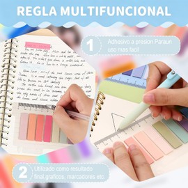 2400 Pestañas de índice Adhesivas, Marcadores de Página para Libros de Colores con Regla, Multifuncional Handy Post it,Material Escolar Oficina, para Anotar Libros, Marcar Páginas