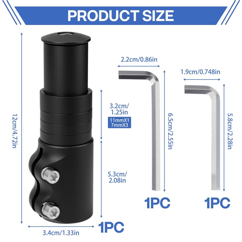 Bike Stem Riser Handlebar Extender 120mm,Aluminium Alloy Bicycle Fork Stem