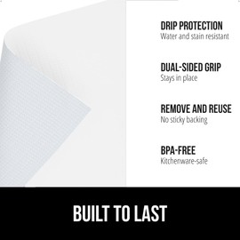 GORILLA GRIP DripGuard Shelf Liner, Non-Adhesive Drawer and Kitchen Cabinet Protector, Strong Grip Slip Resistant Underside, Smooth Surface Liners for Cabinets, Bathroom Closets, 17.5x240 Inch, White
