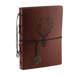 Photo Album Scrapbook Vintage Leather Cover 60 Pages Premium Black Paper Memory Book,Children Back to School Gifts,Wedding Anniversary Presents, Birthday Gifts,funny gifts for friends (Deer)