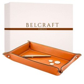 BELCRAFT Orvieto Empty Leather Handcrafted in Classic Italian Style, Tidy Tray, Gift Box Including (28 x 19 cm), Brick Red