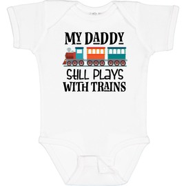 inktastic Daddy Still Plays with Trains Baby Bodysuit Newborn 0020 White 2ea64
