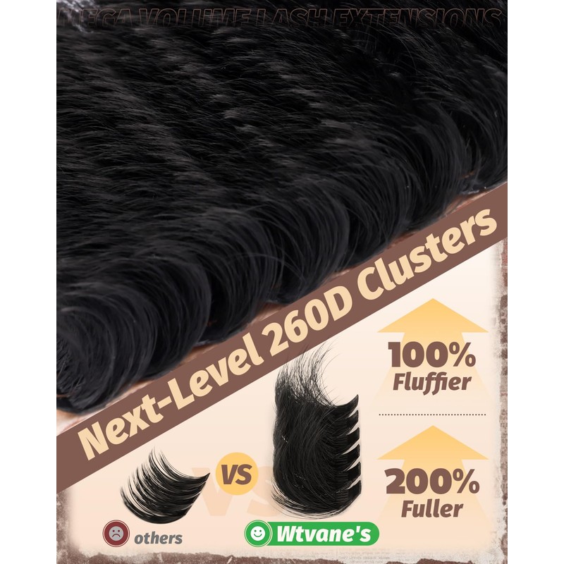 WTVANE 260D Lash Clusters Fluffy Eyelash Clusters 12-24mm Volume Lash
