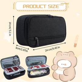 Large Pencil Case Aesthetic, Black Stationery Pencil Bag, Multifunctional Pencil Bag with Name Sticker, Big Capacity Oxford Fabric Pencil Pouch, Lightweight Zip Pencil Bag for School Office Supplies