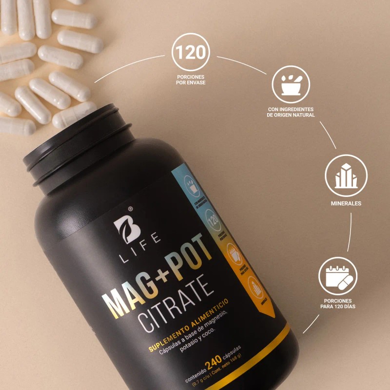MagPot Citrate B-Life | 240 Cápsulas | Magnesio + Potasio