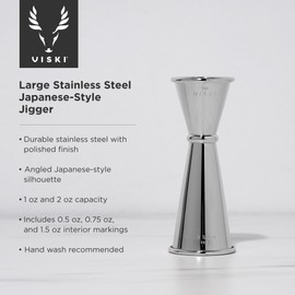 Viski Double Jigger with Measurements Inside, Stainless Steel Cocktail Jigger, Japanese Jigger Style, Jigger for Bartending, Jigger 2oz 1oz