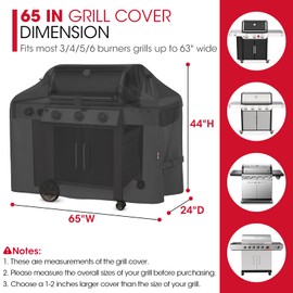 Unicook Grill Cover 65 Inch for Outdoor Grill, Heavy Duty Waterproof BBQ Cover with Side Handles and Air Vents, Weather Resistant, Compatible with Weber Charbroil Nexgrill Kenmore Gas Grills, Black