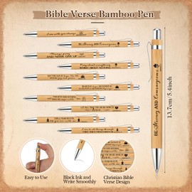 Gueevin 20 Sets Christian Gift Bulk Bible Verse Bamboo Pens Christian Bookmarks and Scripture Silicone Keychains Inspirational Ballpoint Pens Religious Gifts for Men Women School Office Church Gift