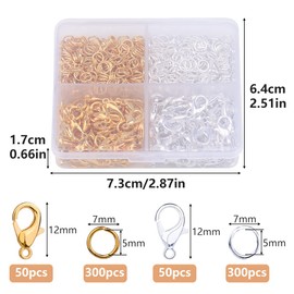 Yizzvb 700 Pcs Lobster Clasps, 2 Colors 12mm Lobster Claw Clasps with 7 * 5mm Jump Rings for Jewelry Making for Keychain Clip Lanyard and Bracelets Decoration Accessories DIY (Gold, Silver)