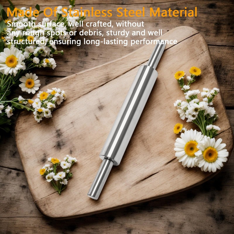 REDANT 17-Inch 18/8 Stainless Steel Rolling Pin - Metal Dough