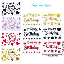 Happy Birthday Stickers for Balloons I Love You Bobo Stickers 10 PCS Mixed Color DIY Letter Decals Glass Paster Celebration Birthday Decoration Party Supplies