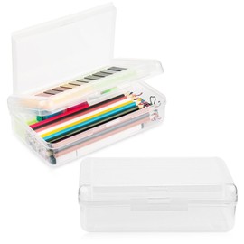 Meiikun Pencil Box, Large Capacity Pencil Boxes 2 Compartments, Hard Pencil Case with Snap-tight Lid, Plastic Storage Organizer Box for Girl Boy (Clear, 1 Pack)