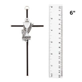 Needzo First Communion Black Wall Cross, Chalice and Host Centerpiece, Thoughtful Catholic Gifts for Boys, 6 Inches (Black)