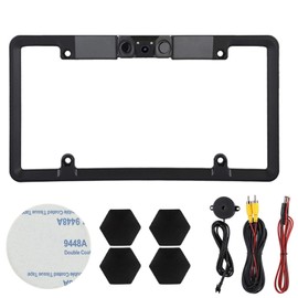 Parking View Camera,3 in 1 Car License Plate Frame Parking Sensor Rearview Reverse Backup Camera with 2LED