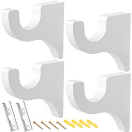 Briwooody 4 Pack Wooden Curtain Rod Brackets Curtain Rod Holder Wood Brackets Classics 3 1/2" Return Bracket for 2" Pole (White)