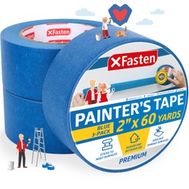 XFasten Professional Blue Painters Tape 2 Inch x 60 Yards (3-Pack) Bulk Blue Masking Tape for Painting Walls | Residue-Free