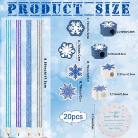 Jetec 20 Sets Christmas Glitter Pencils with Snowflake Eraser Toppers and Cute Round Snowflake Cards Fun Winter Holiday Pencils Xmas Gifts for Student Teachers School Classroom Party Reward Supplies