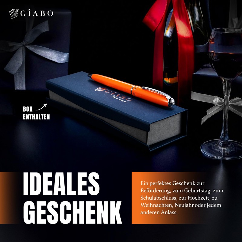 Gíabo High Quality Orange Stainless Steel Ballpoint Pen with Chrome