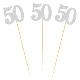 12PCS 50th Birthday Centerpiece Sticks Glitter Number 50 Table Centerpieces Flower Toppers for Anniversary Reunion and Party Decorations Silver