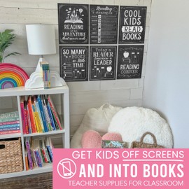 6 Black & White Reading Posters For Classroom Library Decorations For School - Reading Posters For Elementary School, Reading Bulletin Board Sets For Classrooms, Reading Corner Decor For Classroom