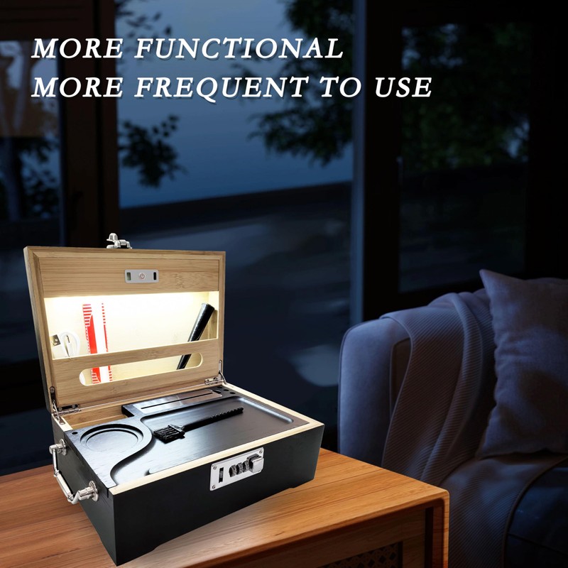 Giftidea Large Bamboo Wooden Box with LED Lights -Odor Proof