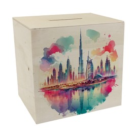 Dubai Wooden Money Box Dubai Money Box Made of Wood Orient Skyline Architecture City of Landmark - Ideal for Lovers of Skyscrapers Middle East